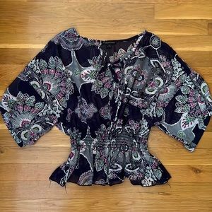 Navy boho print sheer top